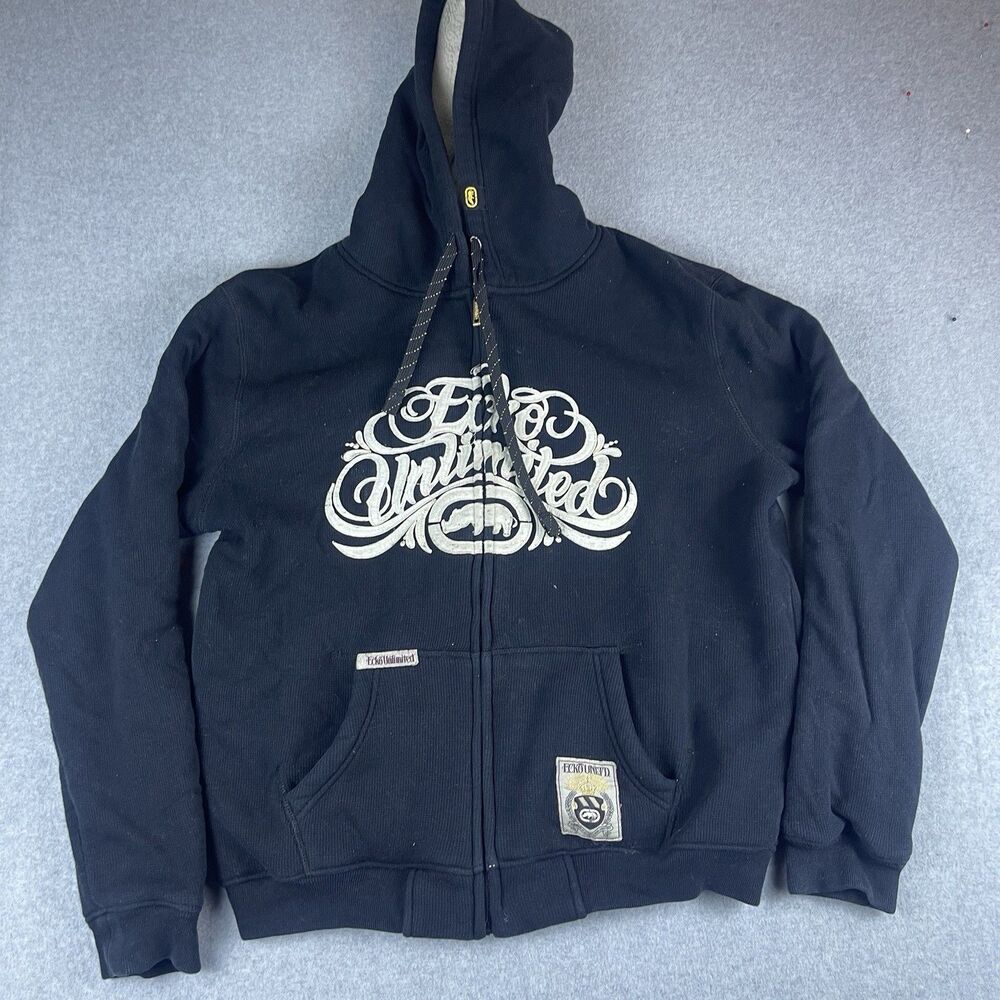 Vintage Y2K Ecko Unltd Black Full Zip Graphic embroidered Mens L Hip Hop Street